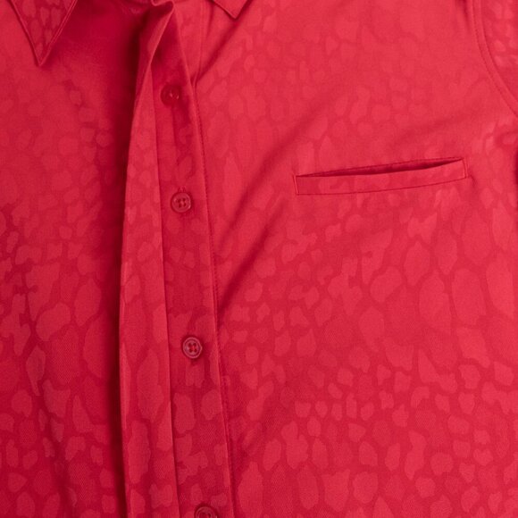 Athleta Urbanite Textured Top Red Long Sleeve Button Down Blouse Cheetah Print - Picture 7 of 14